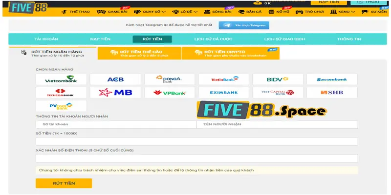 Mẹo quan trọng khi rút tiền Five88 chi tiết và tối ưu nhất